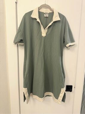 Harper Sage Play Dress Green Polo-Style with Cream Trim